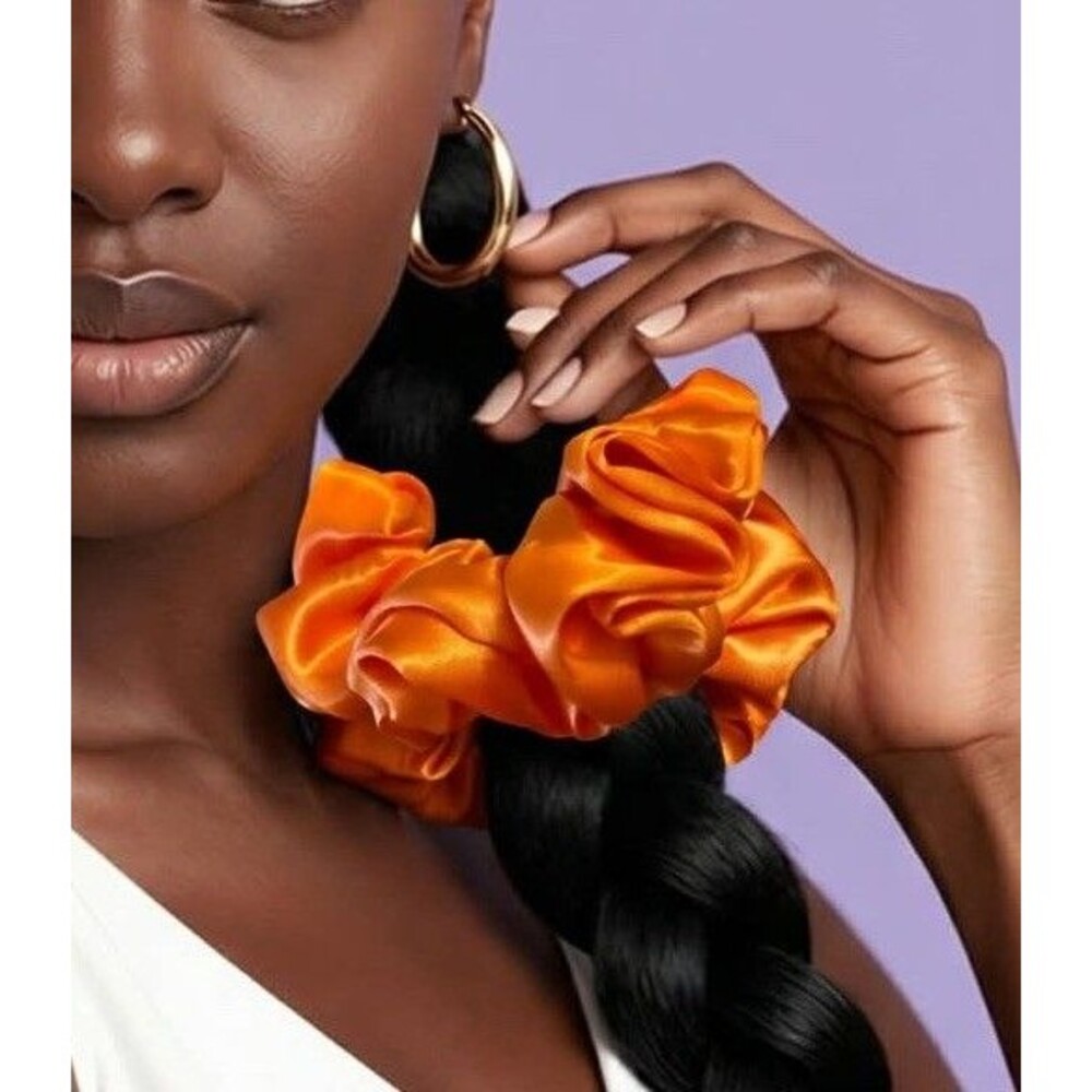 New Women Orange Satin Scrunchie Single Hair Tie XLarge